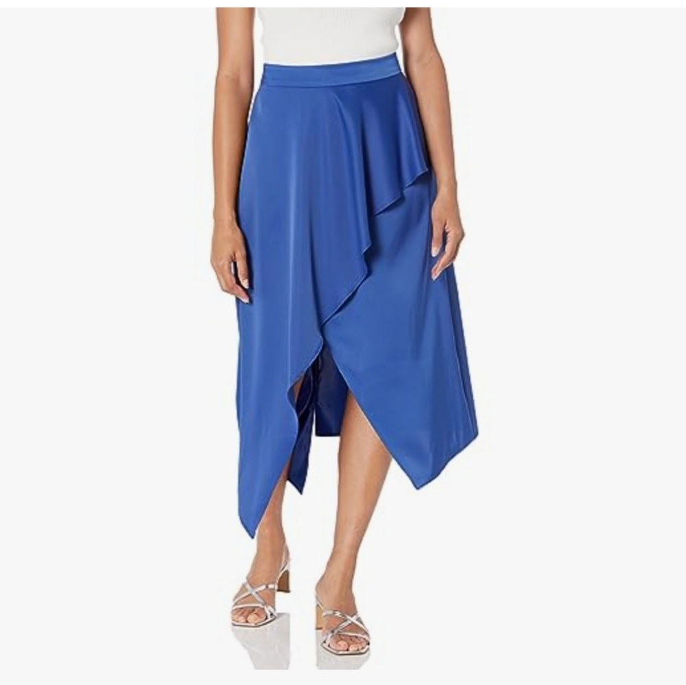 The Drop Women's Dazzling Blue Satin Asymmetric Midi Skirt by @Thanuska.s